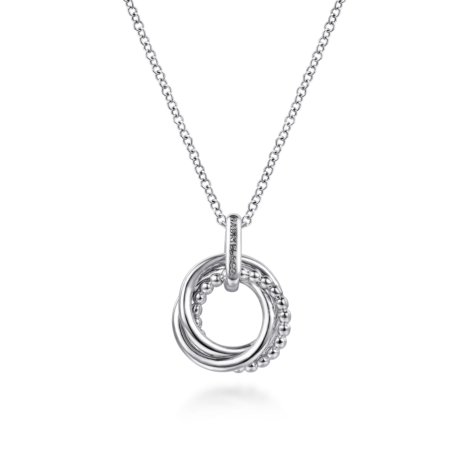 14K Yellow Gold and 925 Sterling Silver Bujukan Interlocking Circle Door Knocker Pendant Necklace - Shot 5