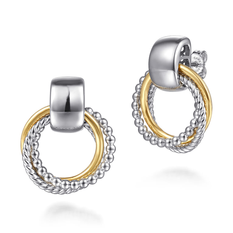 14K Yellow Gold and 925 Sterling Silver Bujukan Interlocking Circle Door Knocker Stud Earrings - Shot 1