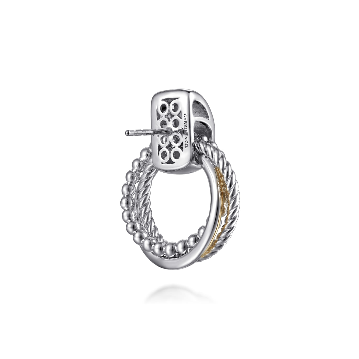 14K Yellow Gold and 925 Sterling Silver Bujukan Interlocking Circle Door Knocker Stud Earrings