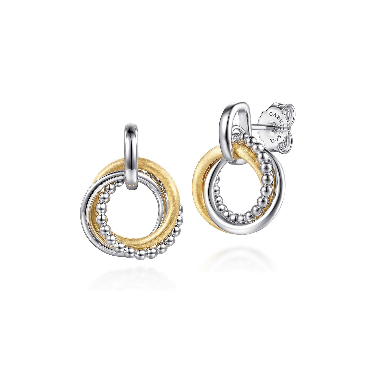 14K Yellow Gold and 925 Sterling Silver Bujukan Interlocking Circle Door Knocker Stud Earrings - Shot 1