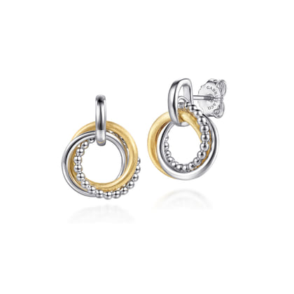 14K Yellow Gold and 925 Sterling Silver Bujukan Interlocking Circle Door Knocker Stud Earrings