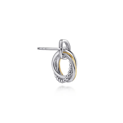 14K Yellow Gold and 925 Sterling Silver Bujukan Interlocking Circle Door Knocker Stud Earrings