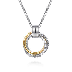14K Yellow Gold and 925 Sterling Silver Bujukan Interlocking Circle Pendant Necklace