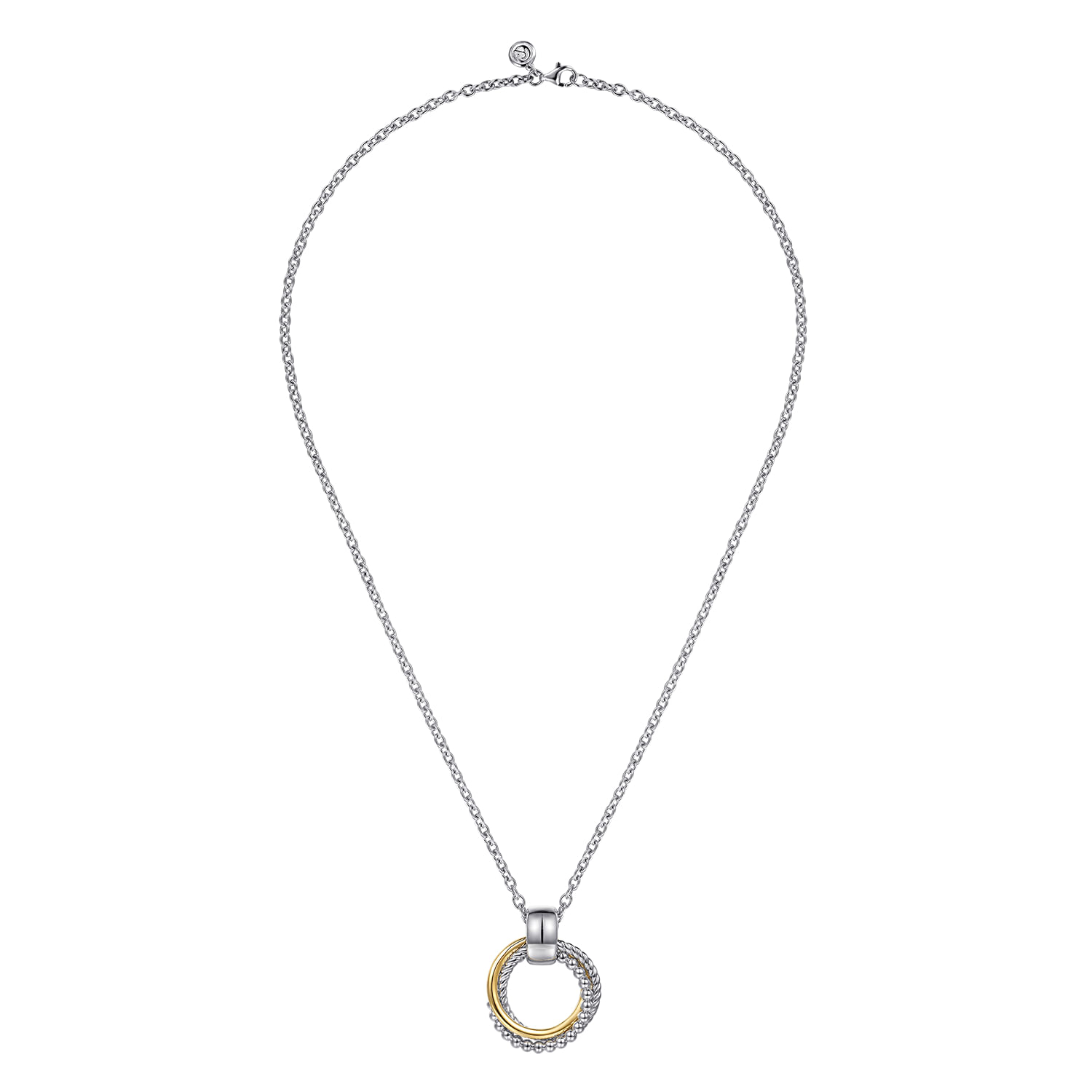 14K Yellow Gold and 925 Sterling Silver Bujukan Interlocking Circle Pendant Necklace