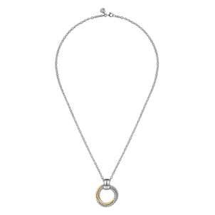 14K Yellow Gold and 925 Sterling Silver Bujukan Interlocking Circle Pendant Necklace
