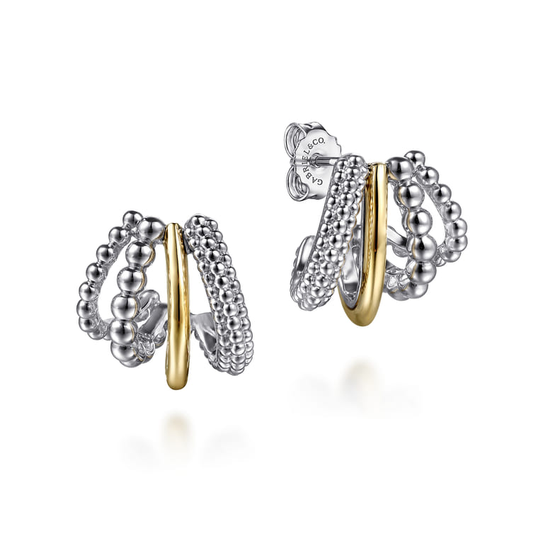 14K Yellow Gold and 925 Sterling Silver Bujukan J Hoop Earrings - Shot 1