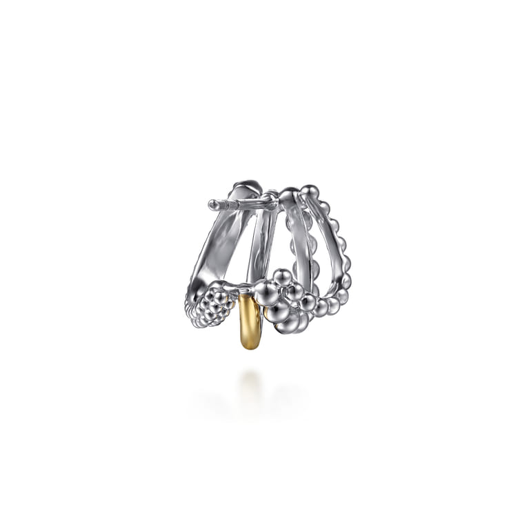 14K Yellow Gold and 925 Sterling Silver Bujukan J Hoop Earrings - Shot 3