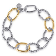 14K Yellow Gold and 925 Sterling Silver Bujukan Link Chain Bracelet