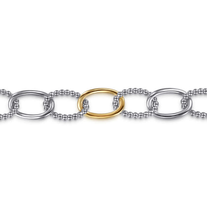 14K Yellow Gold and 925 Sterling Silver Bujukan Link Chain Bracelet