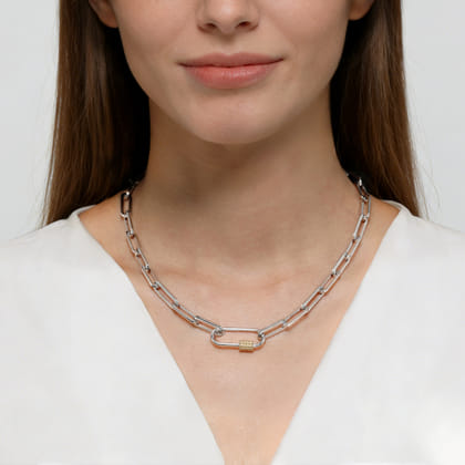 14K Yellow Gold and 925 Sterling Silver Bujukan Link Chain Necklace