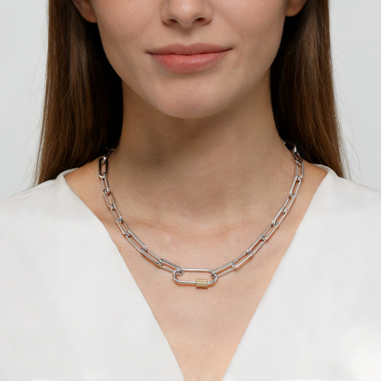 14K Yellow Gold and 925 Sterling Silver Bujukan Link Chain Necklace - Shot 4