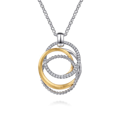 14K Yellow Gold and 925 Sterling Silver Bujukan Multi Round Link Pendant Necklace