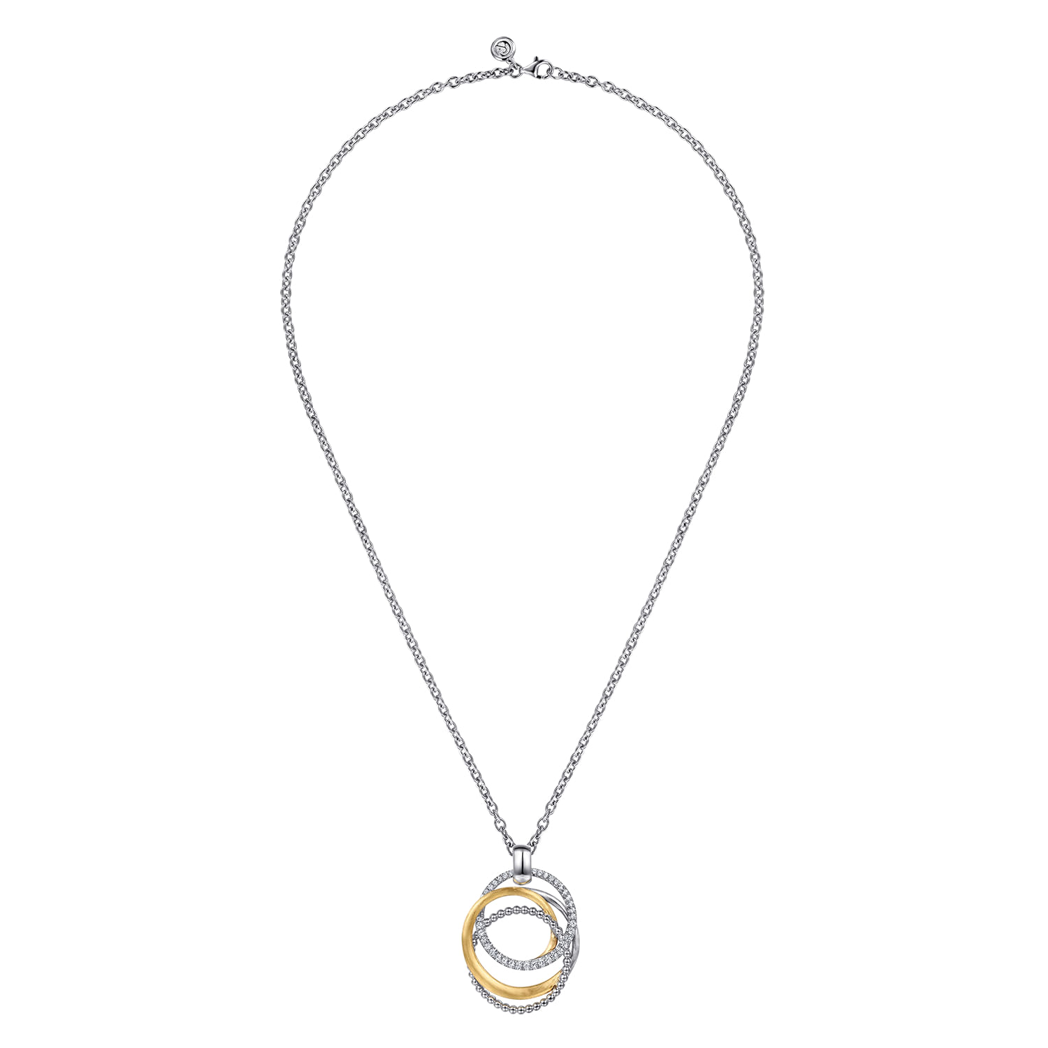 14K Yellow Gold and 925 Sterling Silver Bujukan Multi Round Link Pendant Necklace