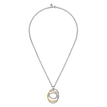 14K Yellow Gold and 925 Sterling Silver Bujukan Multi Round Link Pendant Necklace