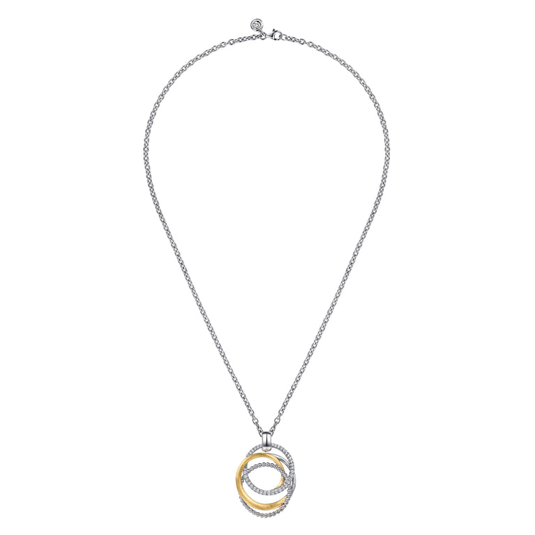 14K Yellow Gold and 925 Sterling Silver Bujukan Multi Round Link Pendant Necklace - Shot 2