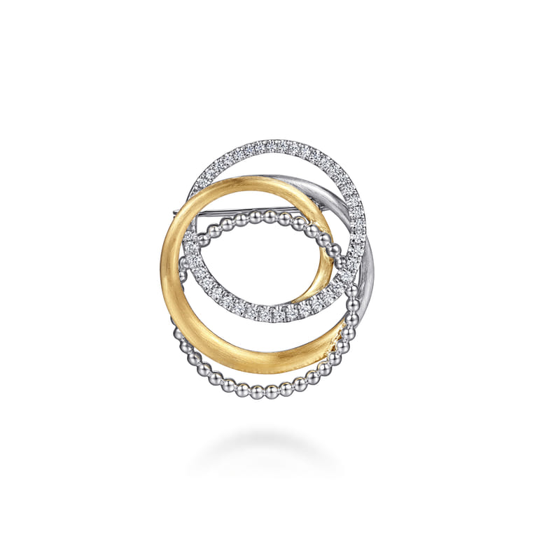 14K Yellow Gold and 925 Sterling Silver Bujukan Multi Round Link Pin - Shot 1
