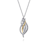 14K Yellow Gold and 925 Sterling Silver Bujukan Multi Rows White Sapphire Pendant Necklace
