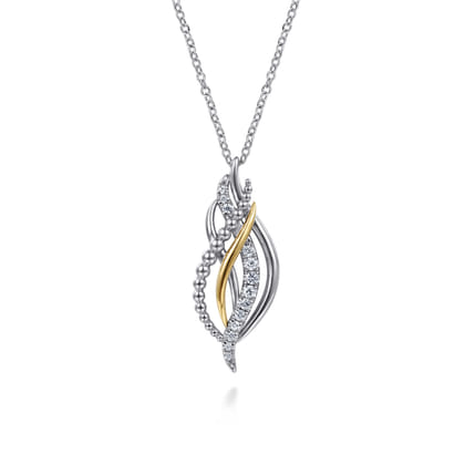 14K Yellow Gold and 925 Sterling Silver Bujukan Multi Rows White Sapphire Pendant Necklace