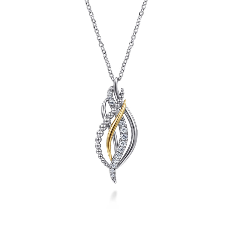 14K Yellow Gold and 925 Sterling Silver Bujukan Multi Rows White Sapphire Pendant Necklace - Shot 1