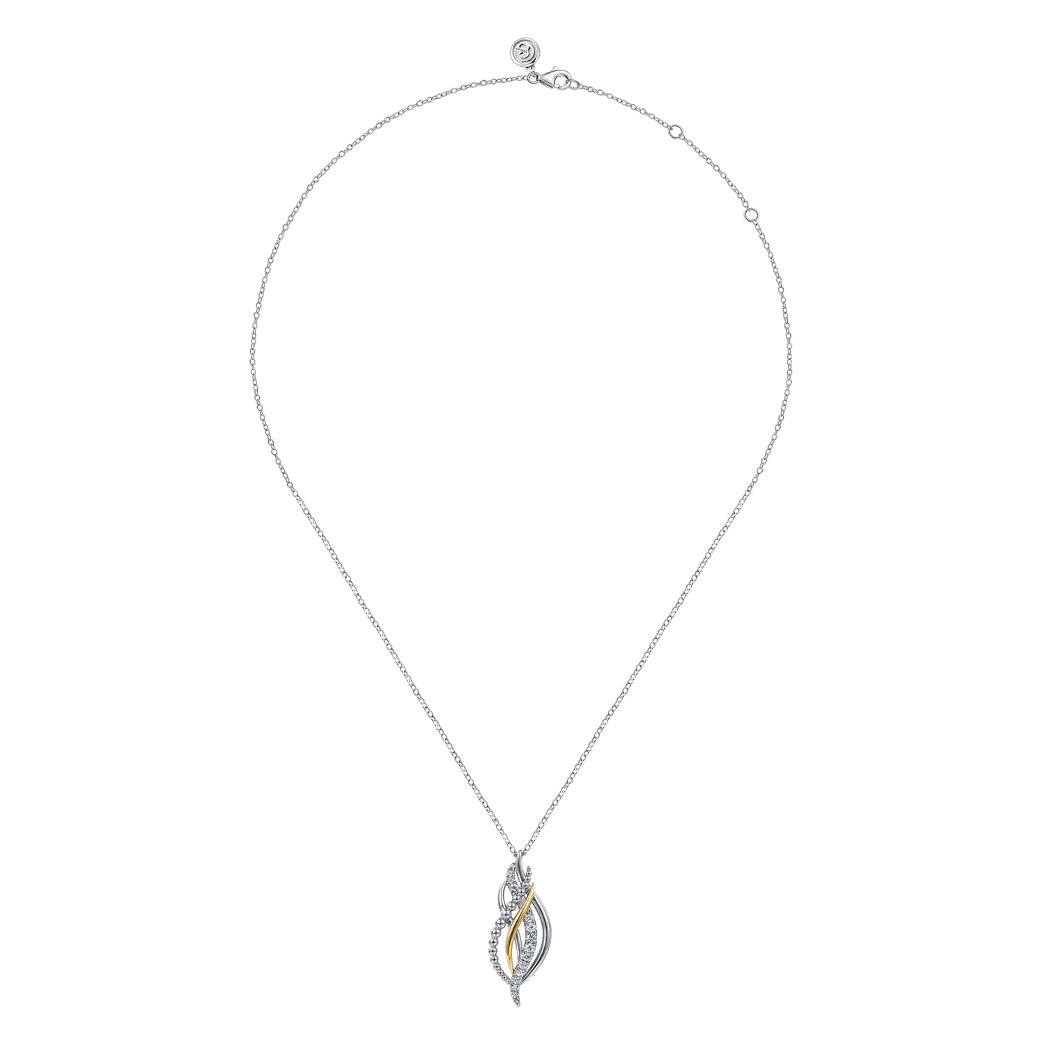 14K Yellow Gold and 925 Sterling Silver Bujukan Multi Rows White Sapphire Pendant Necklace