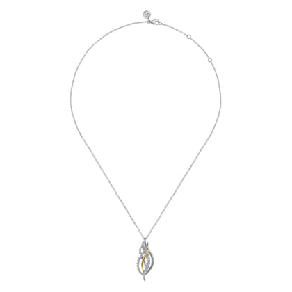 14K Yellow Gold and 925 Sterling Silver Bujukan Multi Rows White Sapphire Pendant Necklace