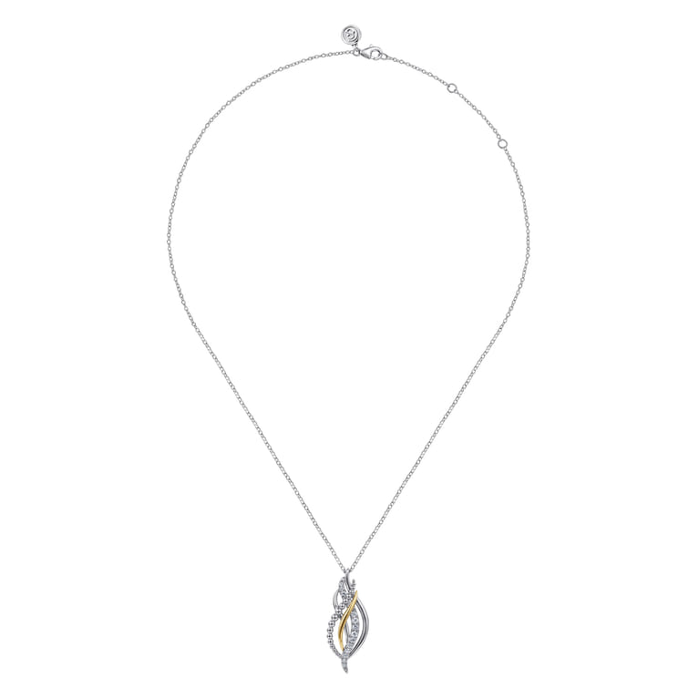 14K Yellow Gold and 925 Sterling Silver Bujukan Multi Rows White Sapphire Pendant Necklace - Shot 2