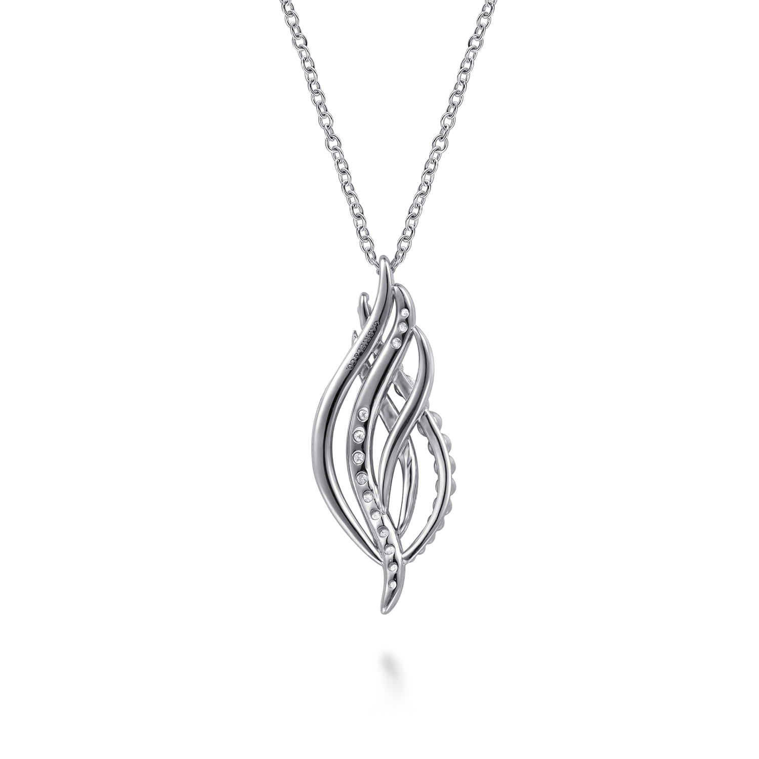 14K Yellow Gold and 925 Sterling Silver Bujukan Multi Rows White Sapphire Pendant Necklace - Shot 4