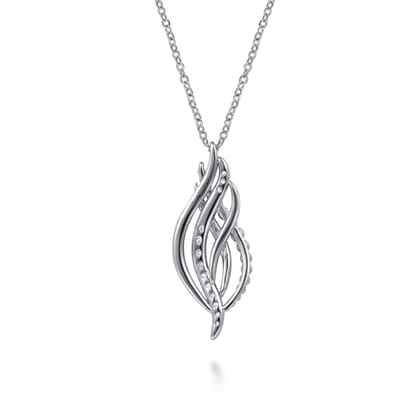 14K Yellow Gold and 925 Sterling Silver Bujukan Multi Rows White Sapphire Pendant Necklace