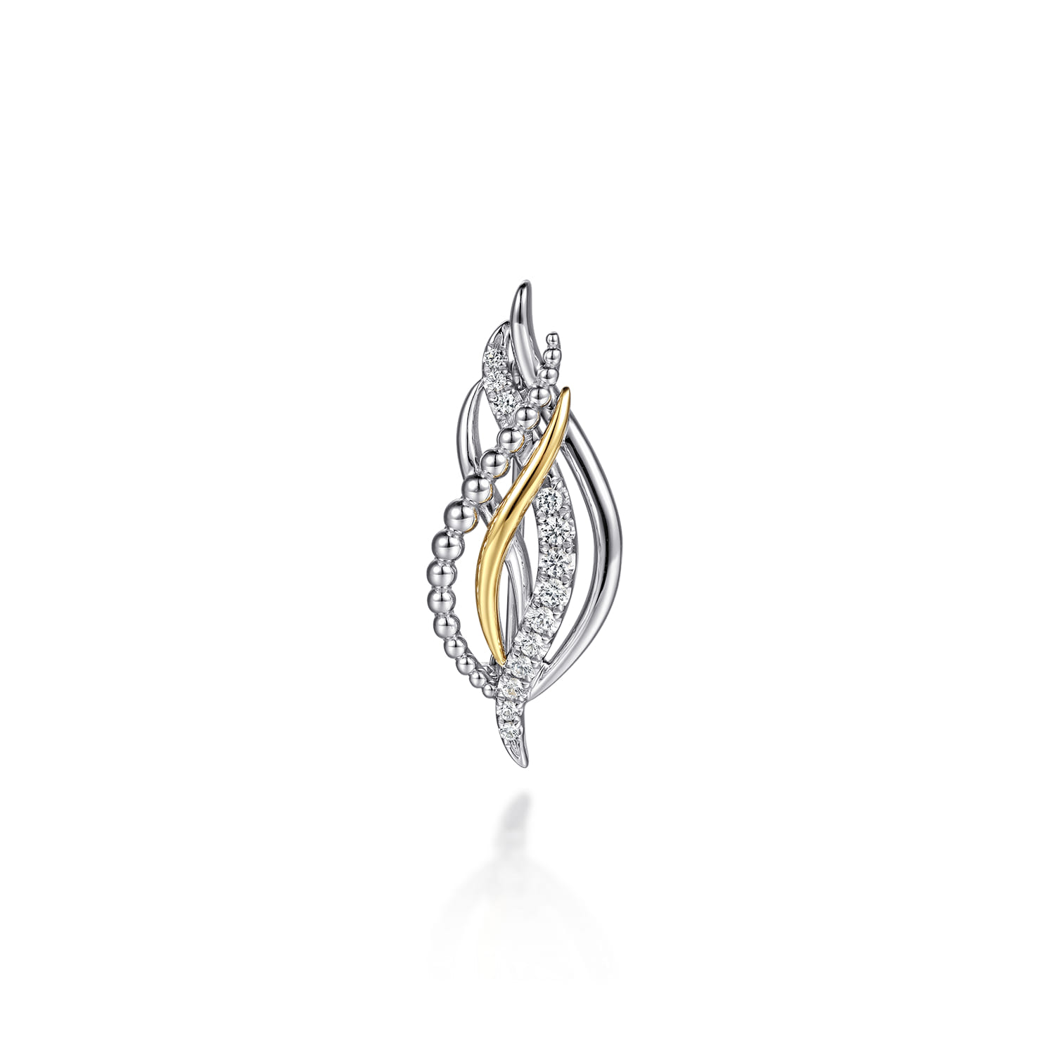 14K Yellow Gold and 925 Sterling Silver Bujukan Multi Rows White Sapphire Pin - Shot 1