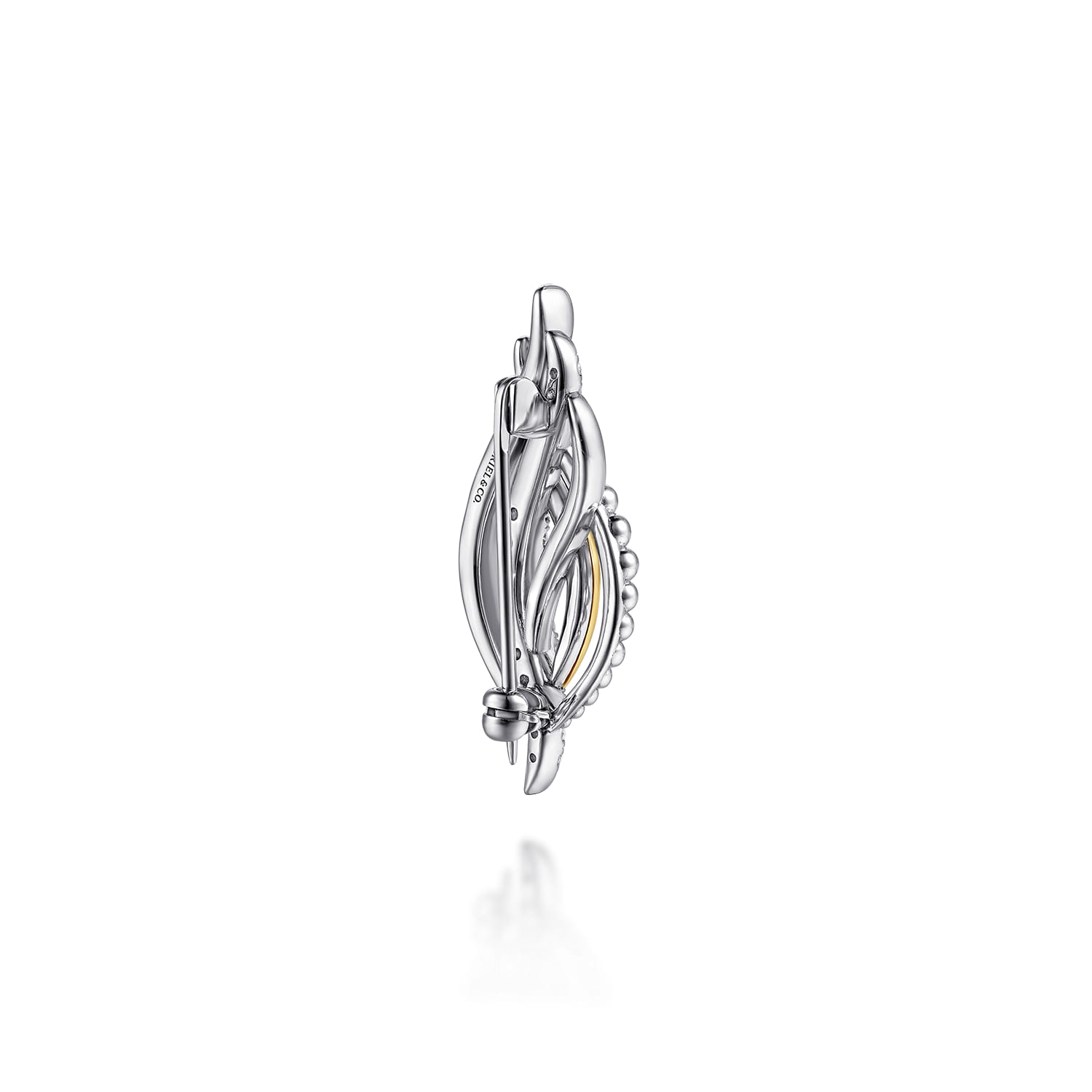 14K Yellow Gold and 925 Sterling Silver Bujukan Multi Rows White Sapphire Pin - Shot 2