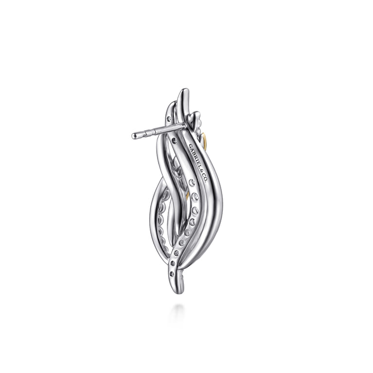 14K Yellow Gold and 925 Sterling Silver Bujukan Multi Rows White Sapphire Stud Earrings - Shot 2