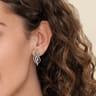 14K Yellow Gold and 925 Sterling Silver Bujukan Multi Rows White Sapphire Stud Earrings