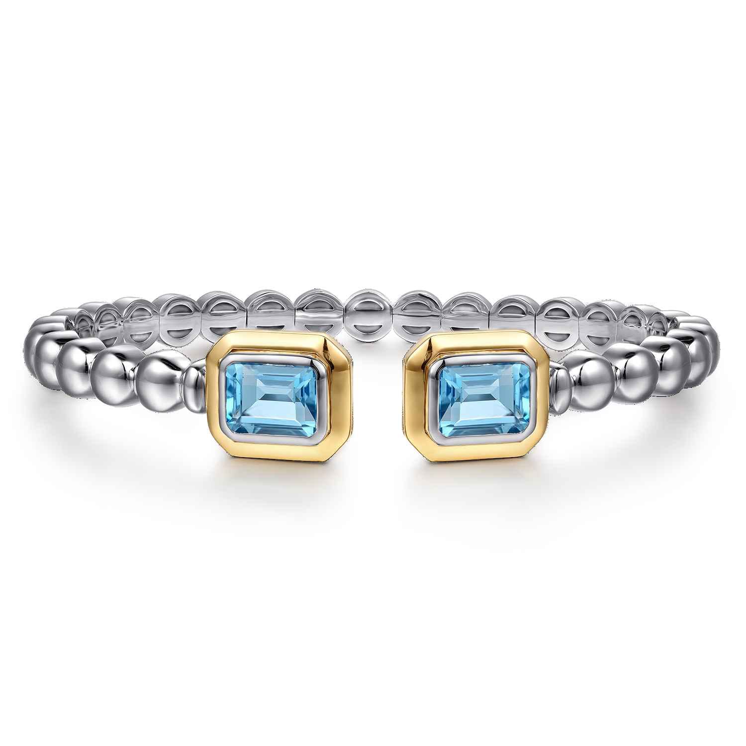 14K Yellow Gold and 925 Sterling Silver Bujukan Octagon Blue Topaz Bangle Bracelet - Shot 1