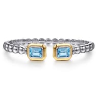 14K Yellow Gold and 925 Sterling Silver Bujukan Octagon Blue Topaz Bangle Bracelet