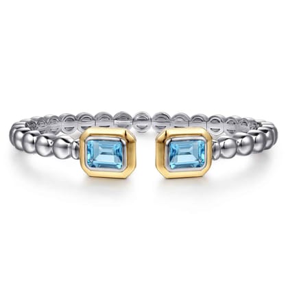 14K Yellow Gold and 925 Sterling Silver Bujukan Octagon Blue Topaz Bangle Bracelet