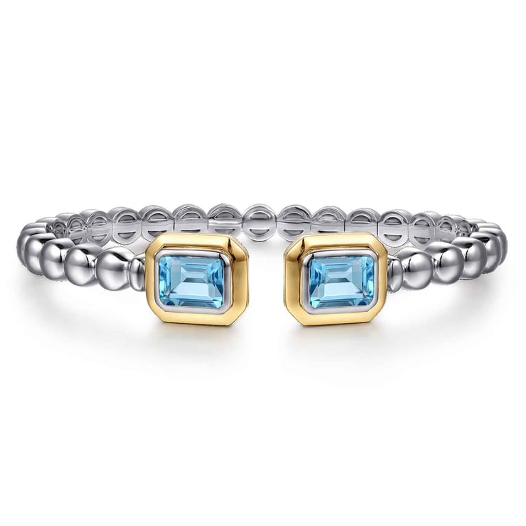 14K Yellow Gold and 925 Sterling Silver Bujukan Octagon Blue Topaz Bangle Bracelet - Shot 1