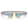 14K Yellow Gold and 925 Sterling Silver Bujukan Octagon Blue Topaz Bangle Bracelet