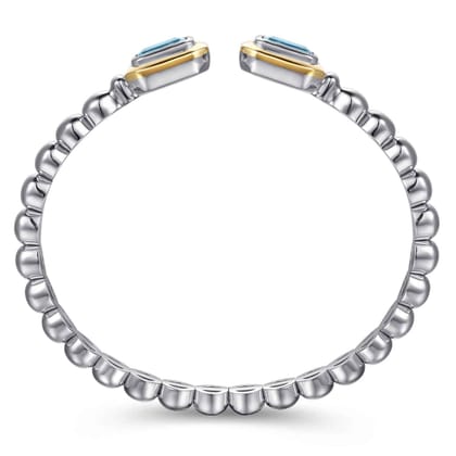 14K Yellow Gold and 925 Sterling Silver Bujukan Octagon Blue Topaz Bangle Bracelet