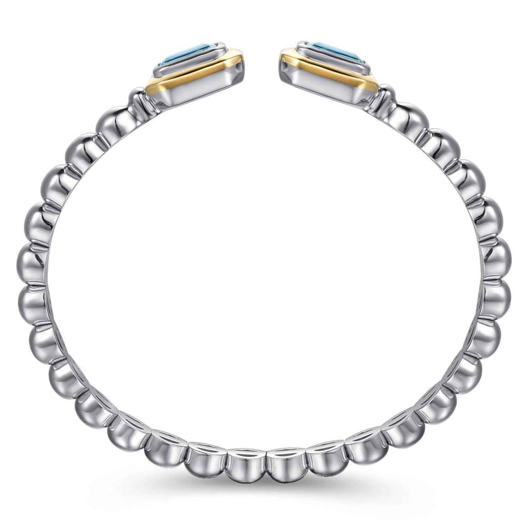 14K Yellow Gold and 925 Sterling Silver Bujukan Octagon Blue Topaz Bangle Bracelet - Shot 3