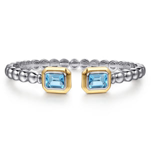 14K Yellow Gold and 925 Sterling Silver Bujukan Octagon Blue Topaz Bangle