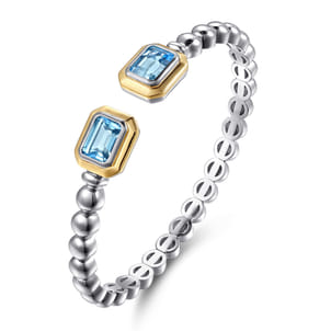 14K Yellow Gold and 925 Sterling Silver Bujukan Octagon Blue Topaz Bangle