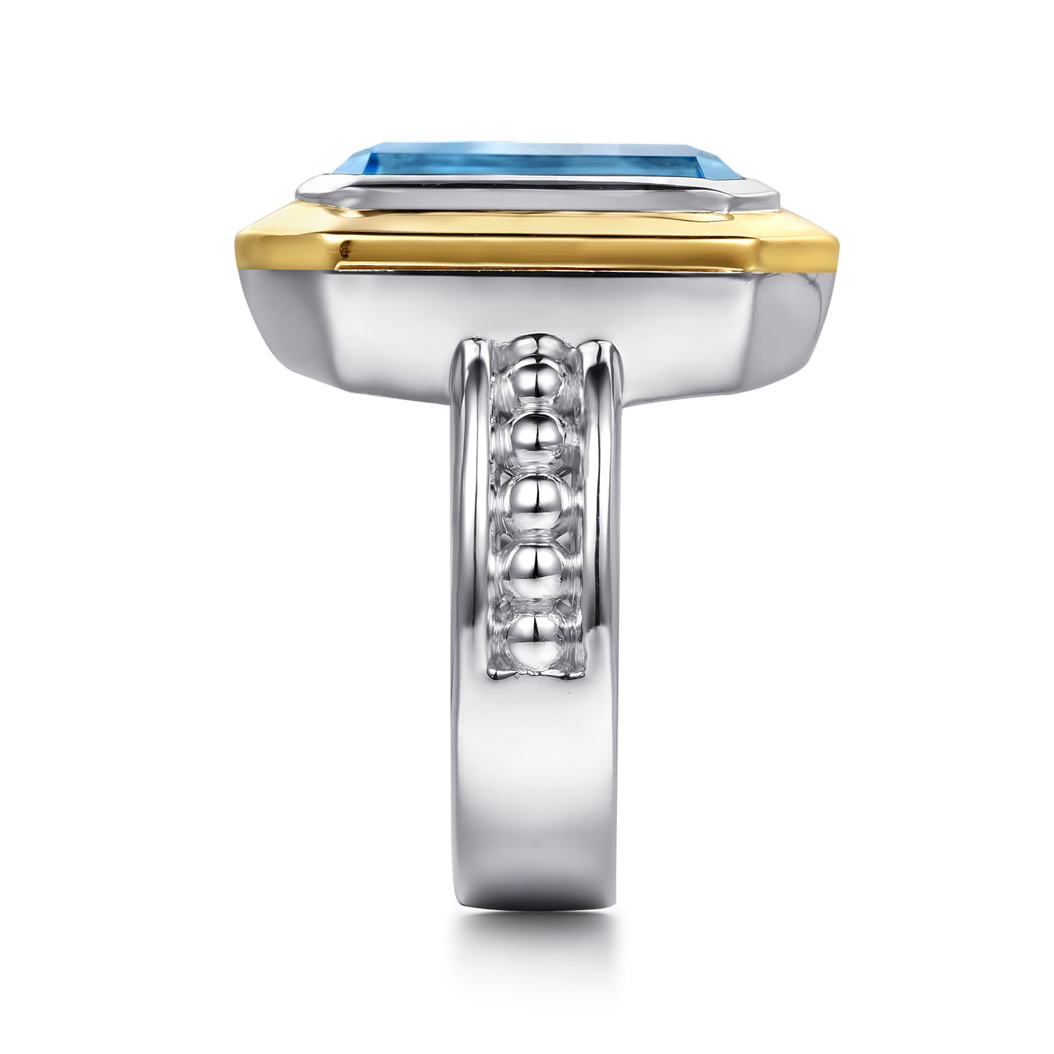 14K Yellow Gold and 925 Sterling Silver Bujukan Octagon Blue Topaz Cocktail Ring