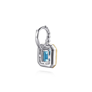 14K Yellow Gold and 925 Sterling Silver Bujukan Octagon Blue Topaz Leverback Earrings