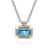 14K Yellow Gold and 925 Sterling Silver Bujukan Octagon Blue Topaz Pendant Necklace