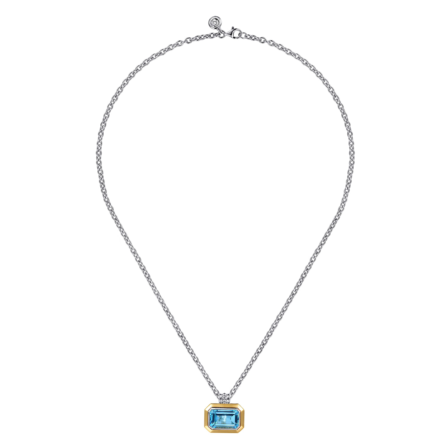 14K Yellow Gold and 925 Sterling Silver Bujukan Octagon Blue Topaz Pendant Necklace