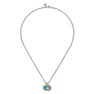 14K Yellow Gold and 925 Sterling Silver Bujukan Octagon Blue Topaz Pendant Necklace