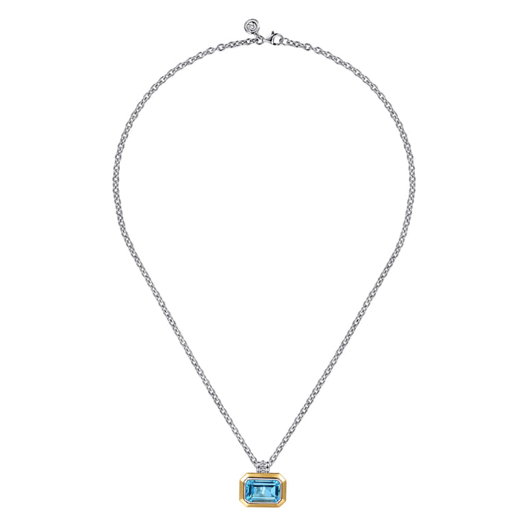 14K Yellow Gold and 925 Sterling Silver Bujukan Octagon Blue Topaz Pendant Necklace - Shot 2