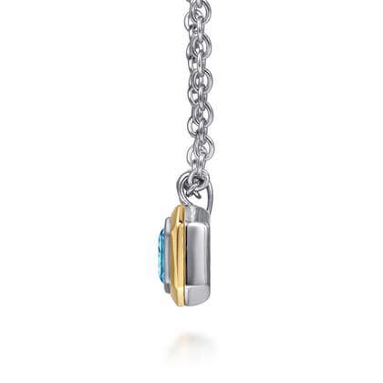 14K Yellow Gold and 925 Sterling Silver Bujukan Octagon Blue Topaz Pendant Necklace