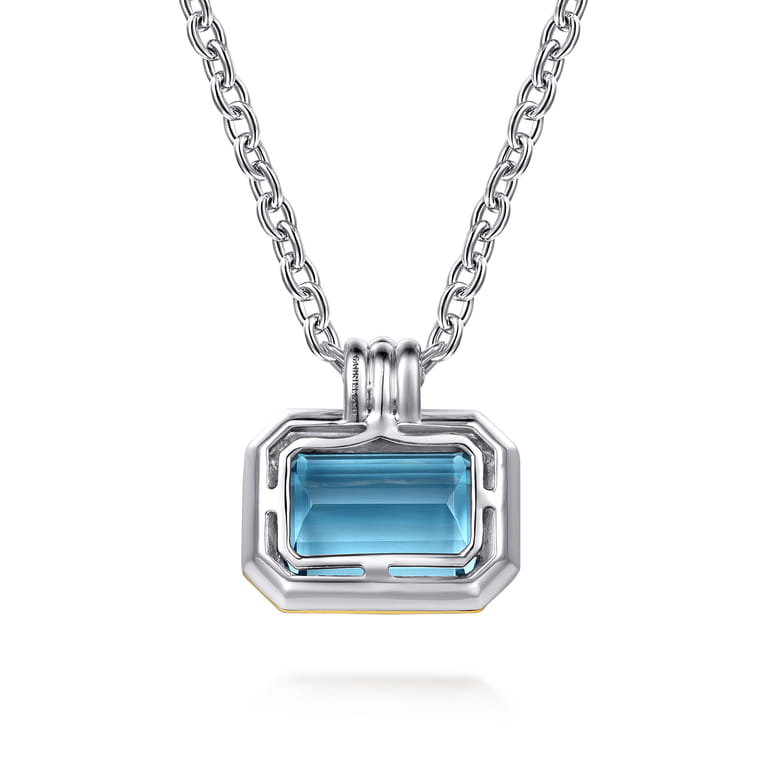 14K Yellow Gold and 925 Sterling Silver Bujukan Octagon Blue Topaz Pendant Necklace - Shot 5