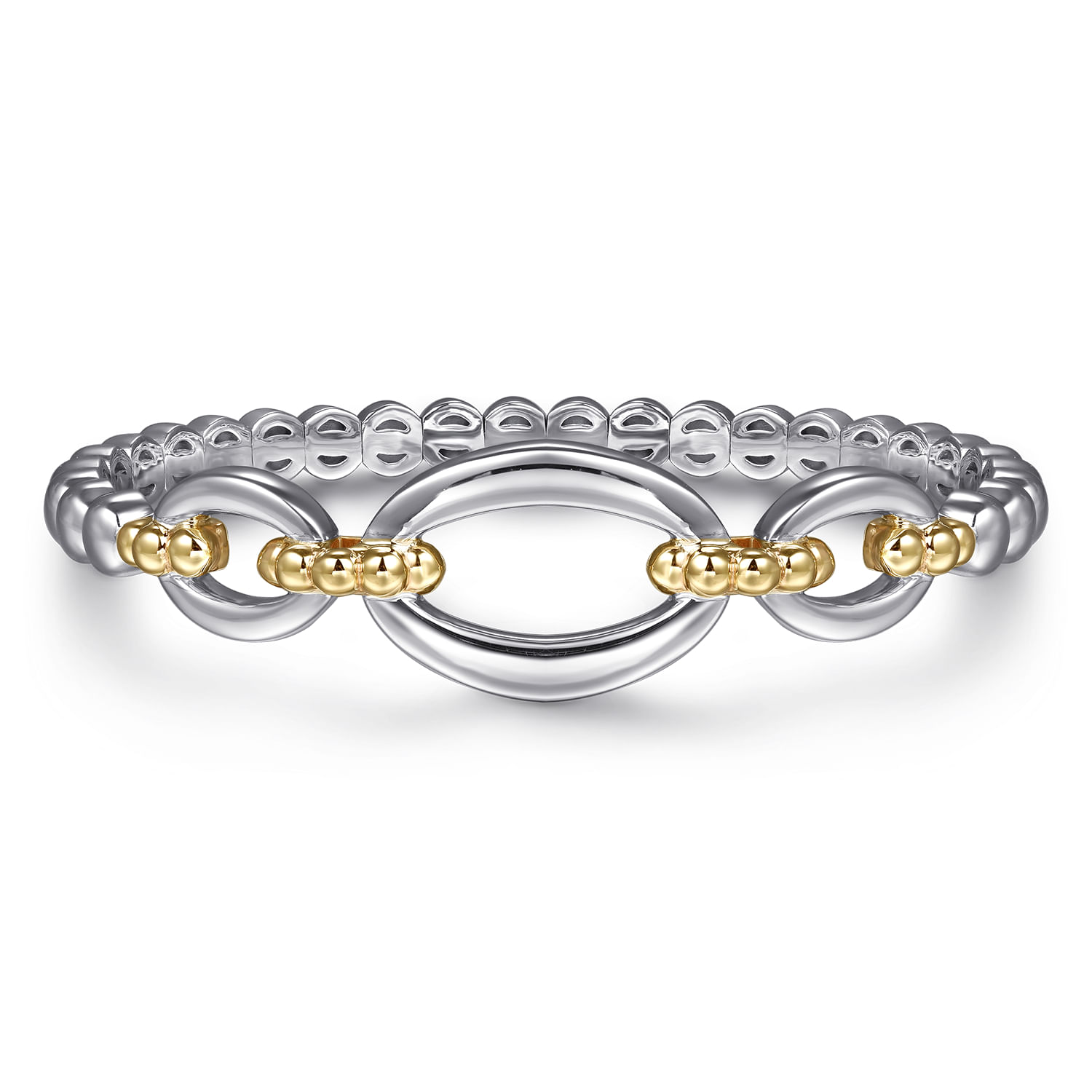 14K Yellow Gold and 925 Sterling Silver Bujukan Open Bangle Bracelet